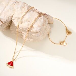 Bvlgari Women's Carnelian Fan Necklace | Rose Gold & Diamond